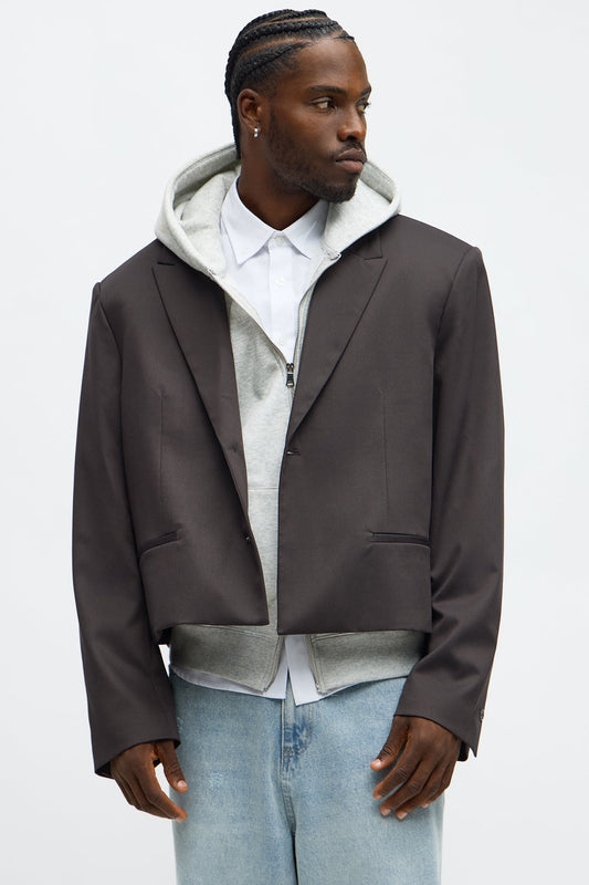 Gabardine Super Cropped Single Breasted Blazer - Brown Fashion Nova