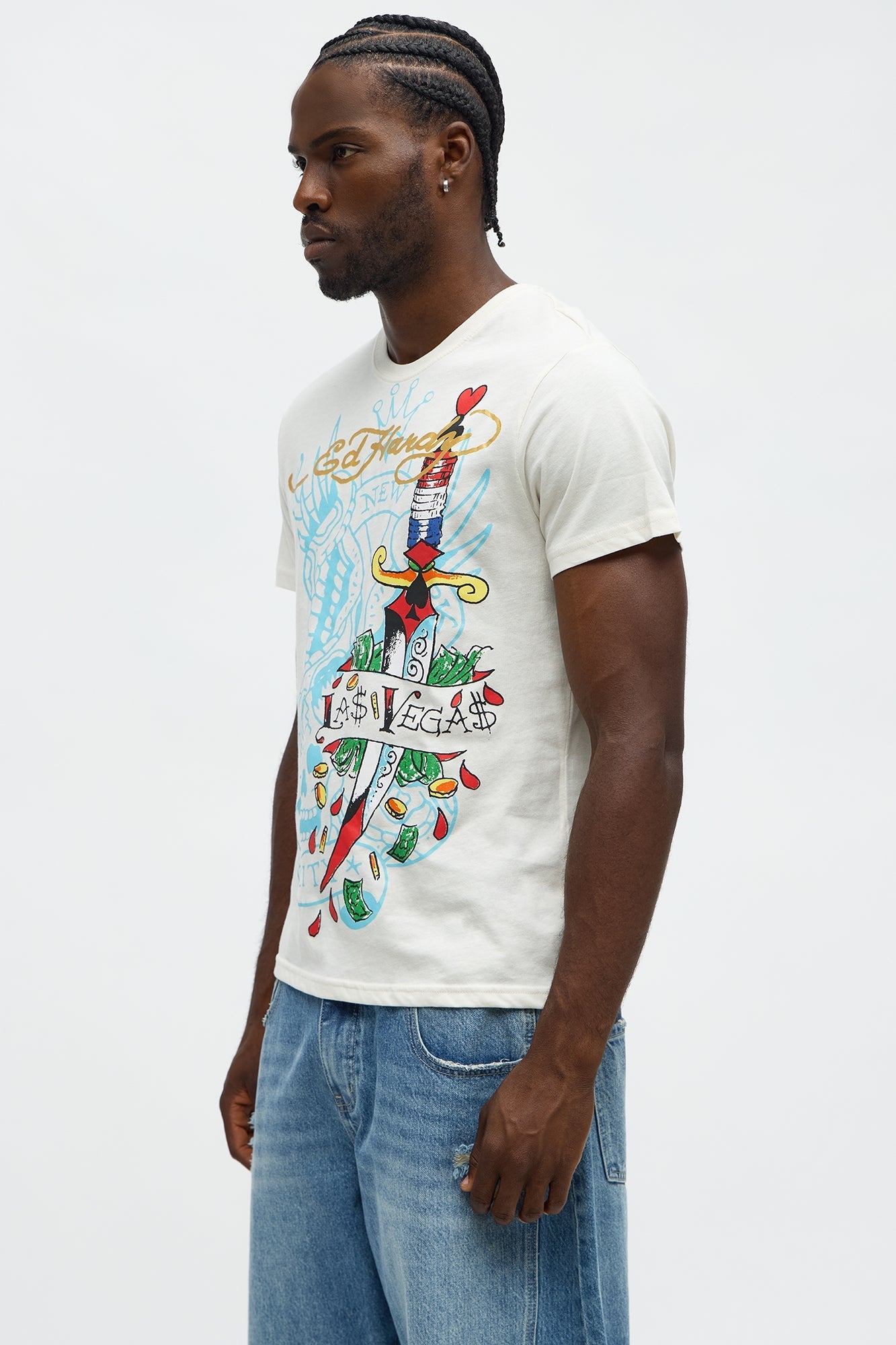 Ed Hardy New Las Vegas Short Sleeve Tee - Ivory Fashion Nova