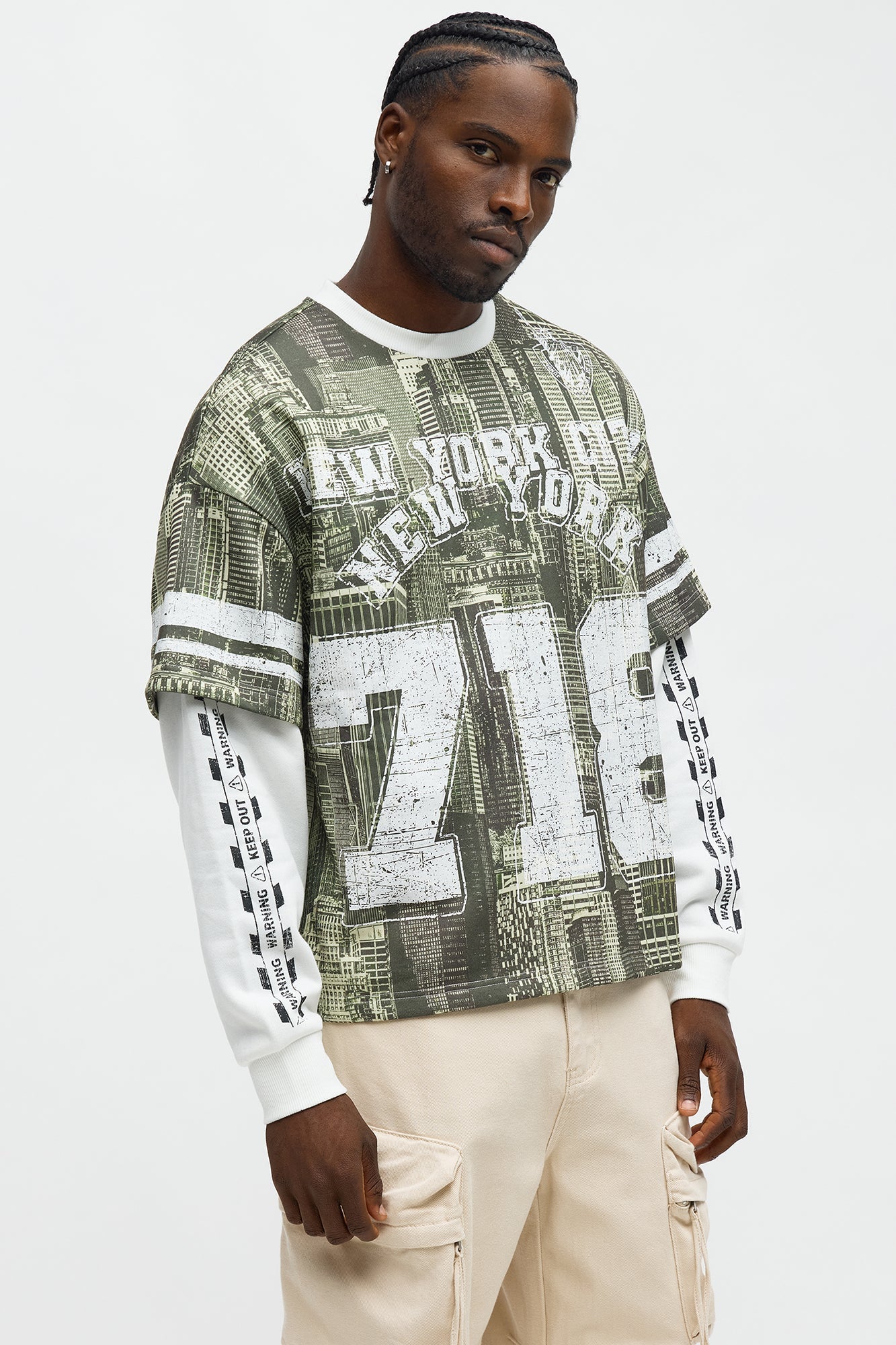 Oversized Concrete Jungle Skylines Long Sleeve Tee - Green/combo Fashion Nova