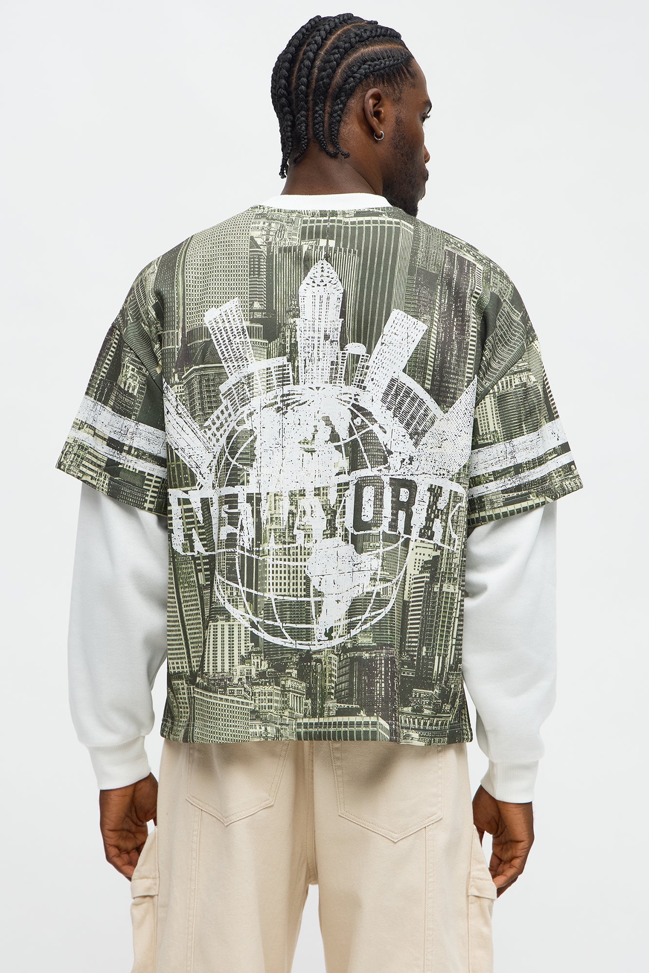 Oversized Concrete Jungle Skylines Long Sleeve Tee - Green/combo Fashion Nova