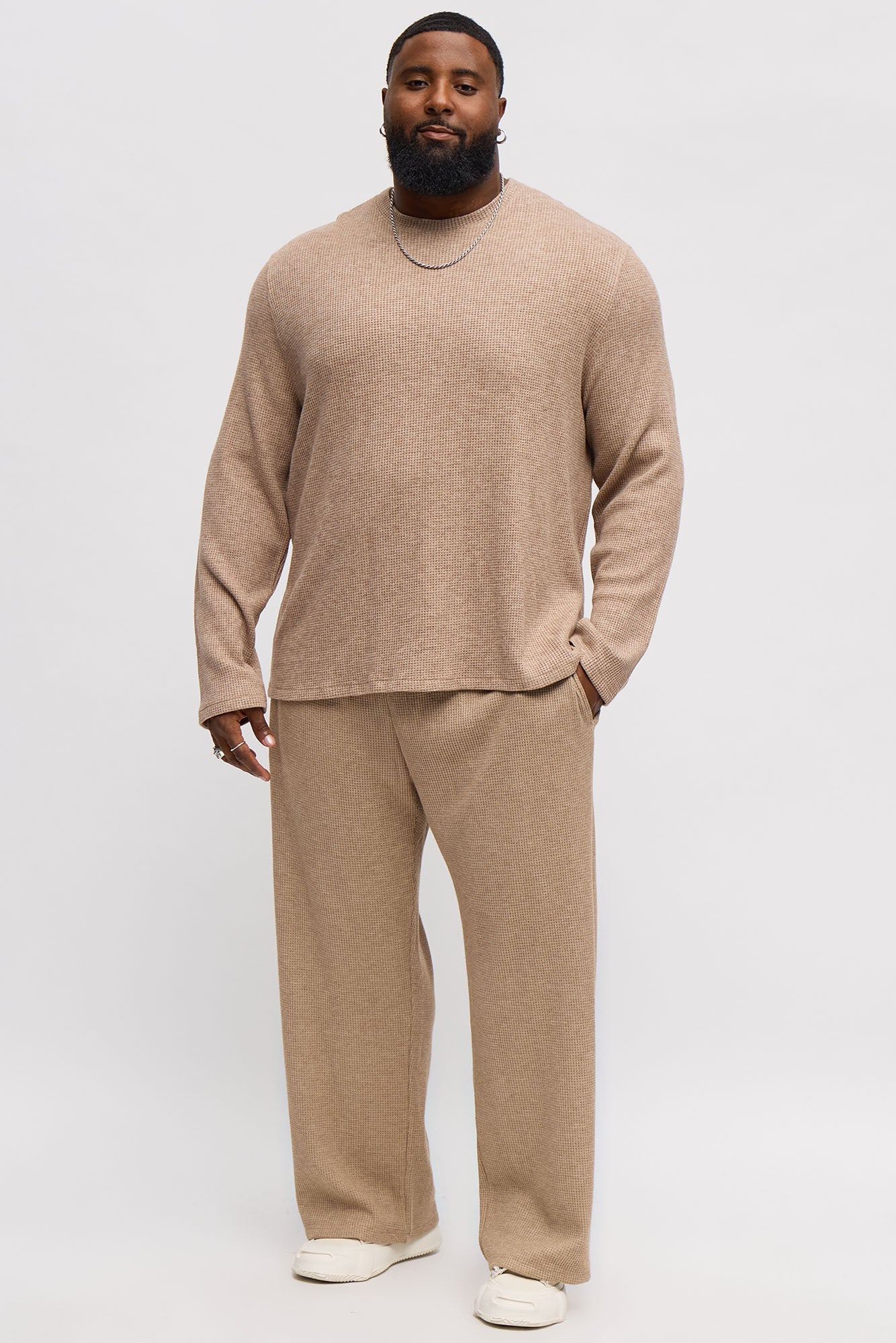 Relaxed Straight Cozy Waffle Textured Pant - Tan Fashion Nova