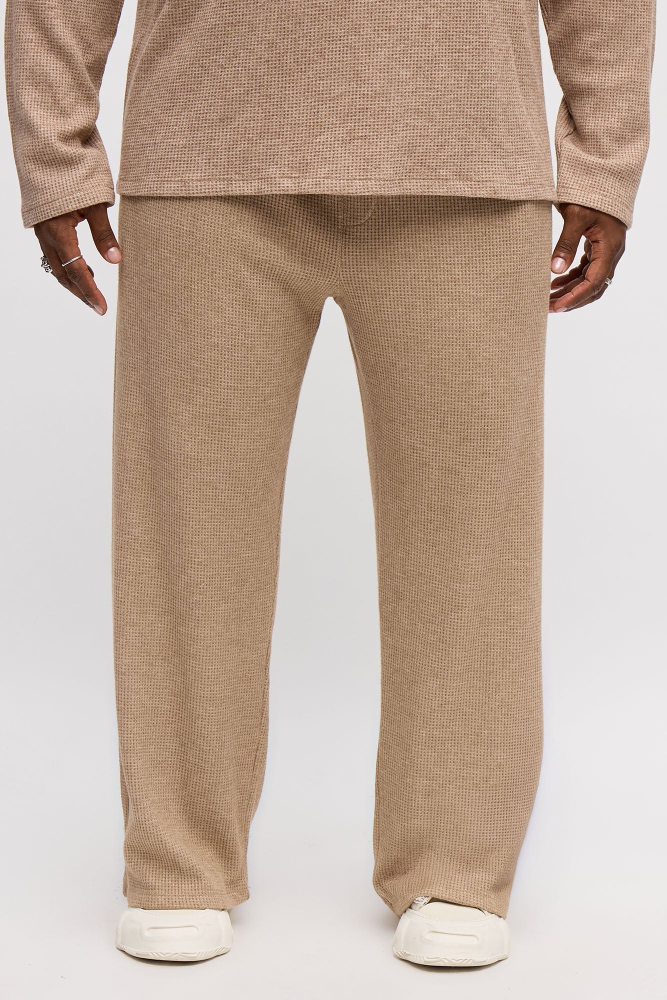 Relaxed Straight Cozy Waffle Textured Pant - Tan Fashion Nova