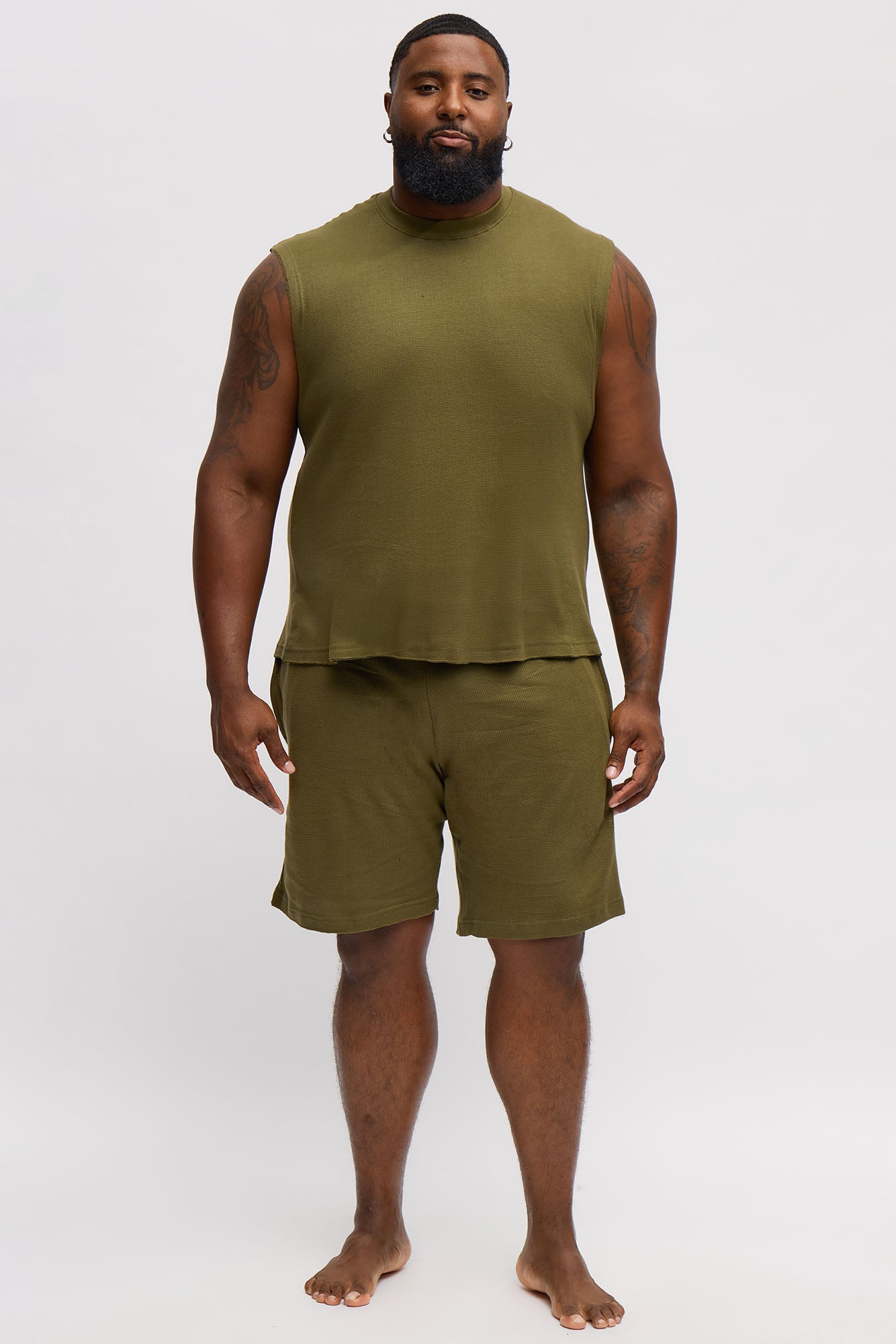 Waffle Texture Matching Lounge Set - Olive Fashion Nova