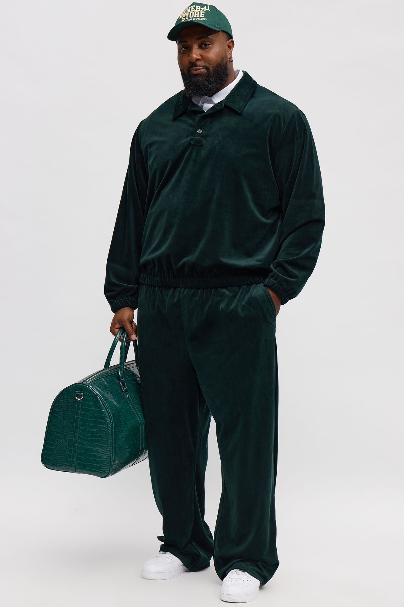 Baggy Velvety Velour Pant - Green Fashion Nova
