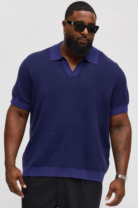 Eastport Johnny Collar Knit Top - Blue/combo Fashion Nova