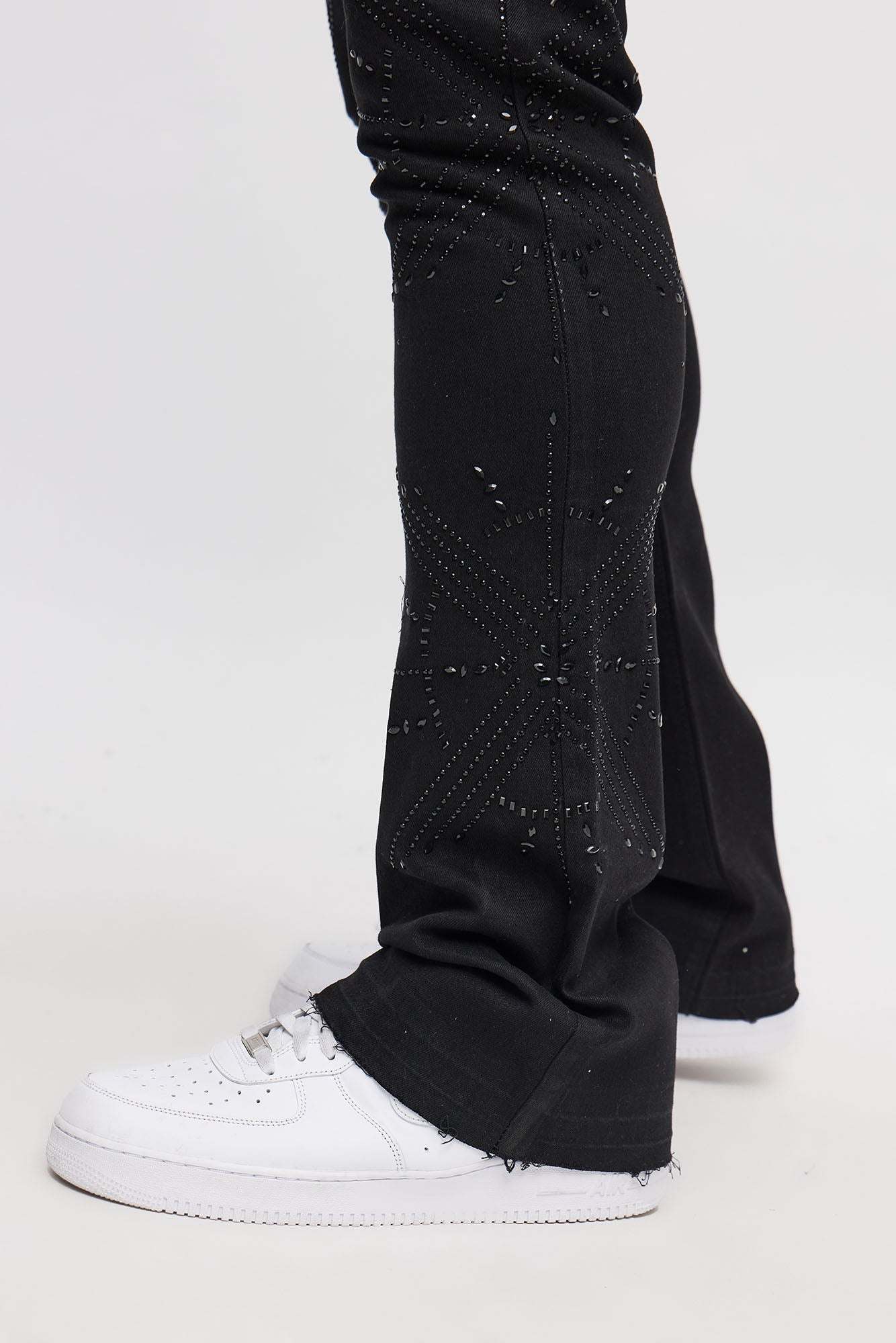 Stacked Skinny Flare Within Star Jeweled Jean - Black Fashion Nova
