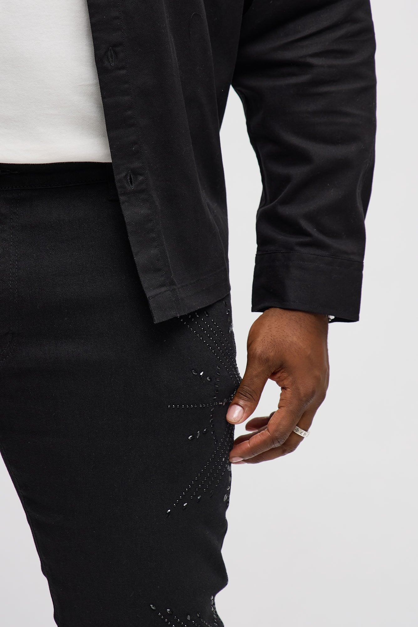 Stacked Skinny Flare Within Star Jeweled Jean - Black Fashion Nova