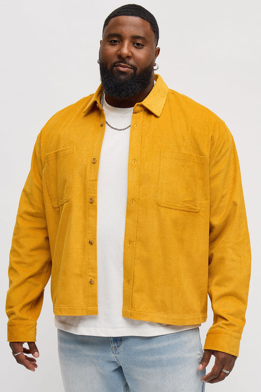 Cropped Corduroy Button Up Shirt - Mustard Fashion Nova