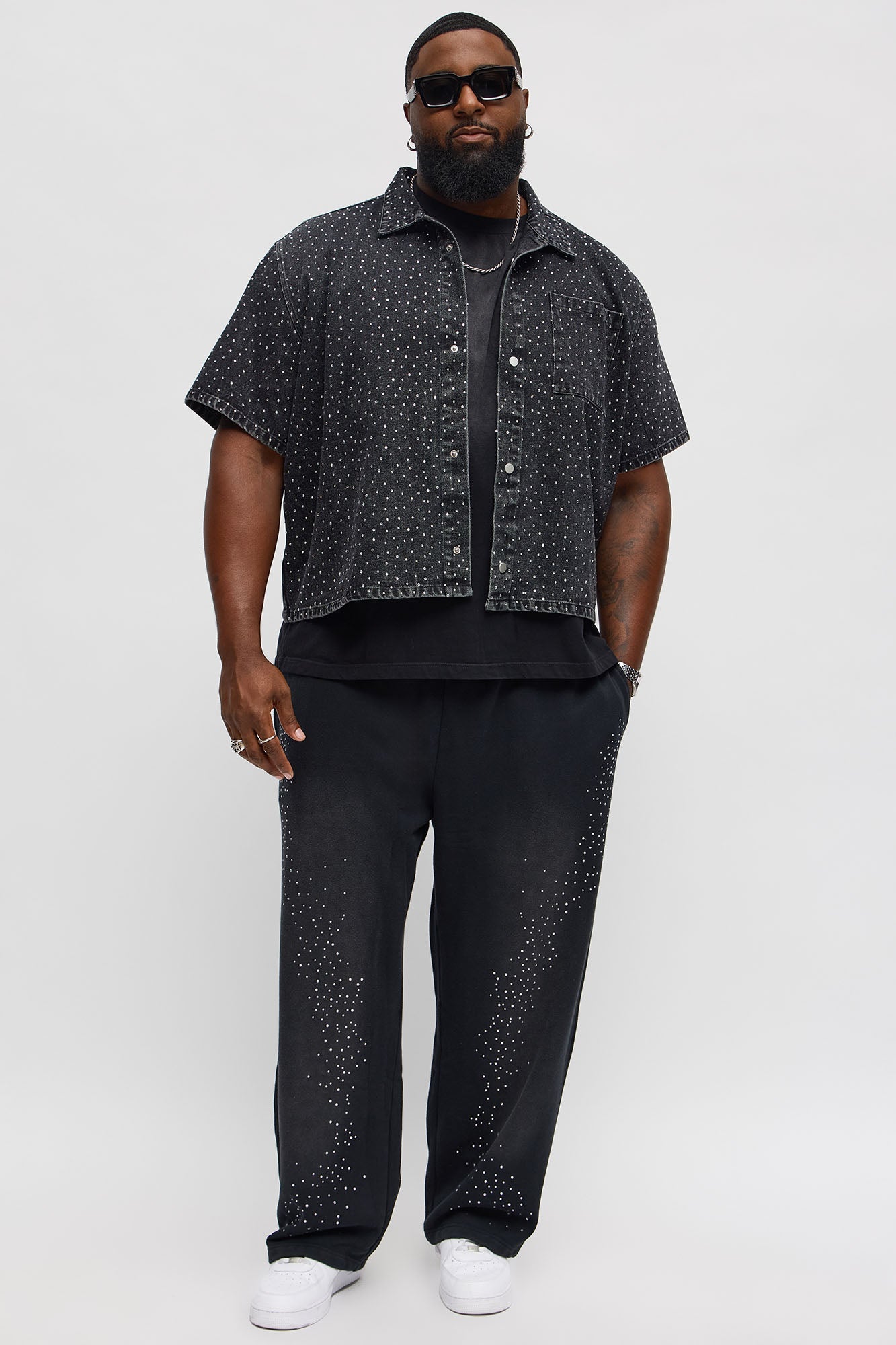 Straight Cowboy Rhinestone Sweatpants - Black Wash Fashion Nova