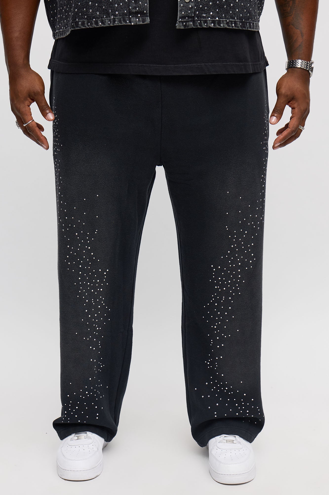 Straight Cowboy Rhinestone Sweatpants - Black Wash Fashion Nova