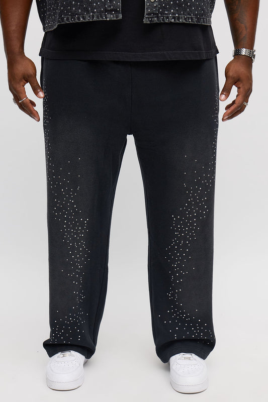 Straight Cowboy Rhinestone Sweatpants - Black Wash Fashion Nova