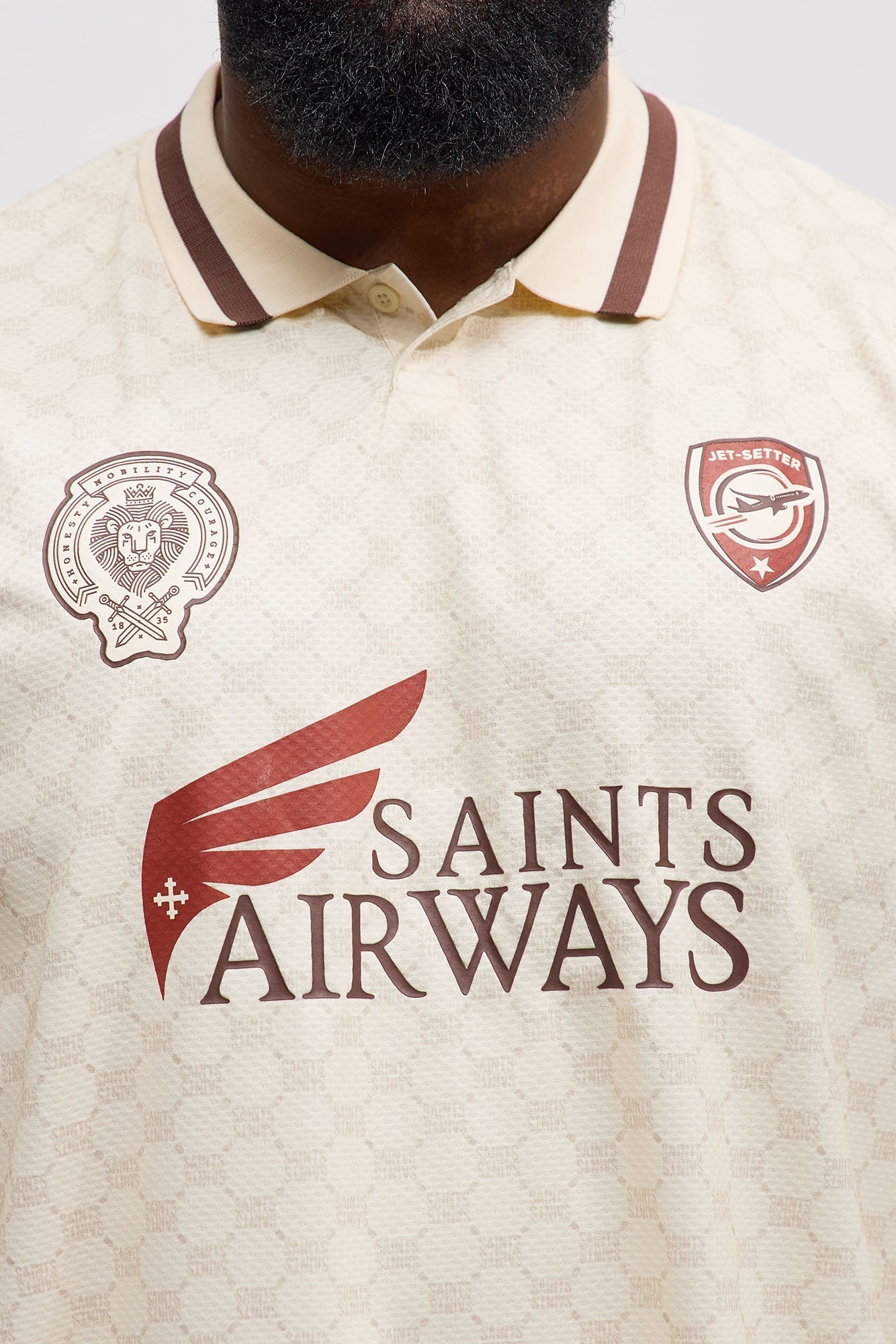 Saints Airways Long Sleeve Jersey Polo - Ivory Fashion Nova