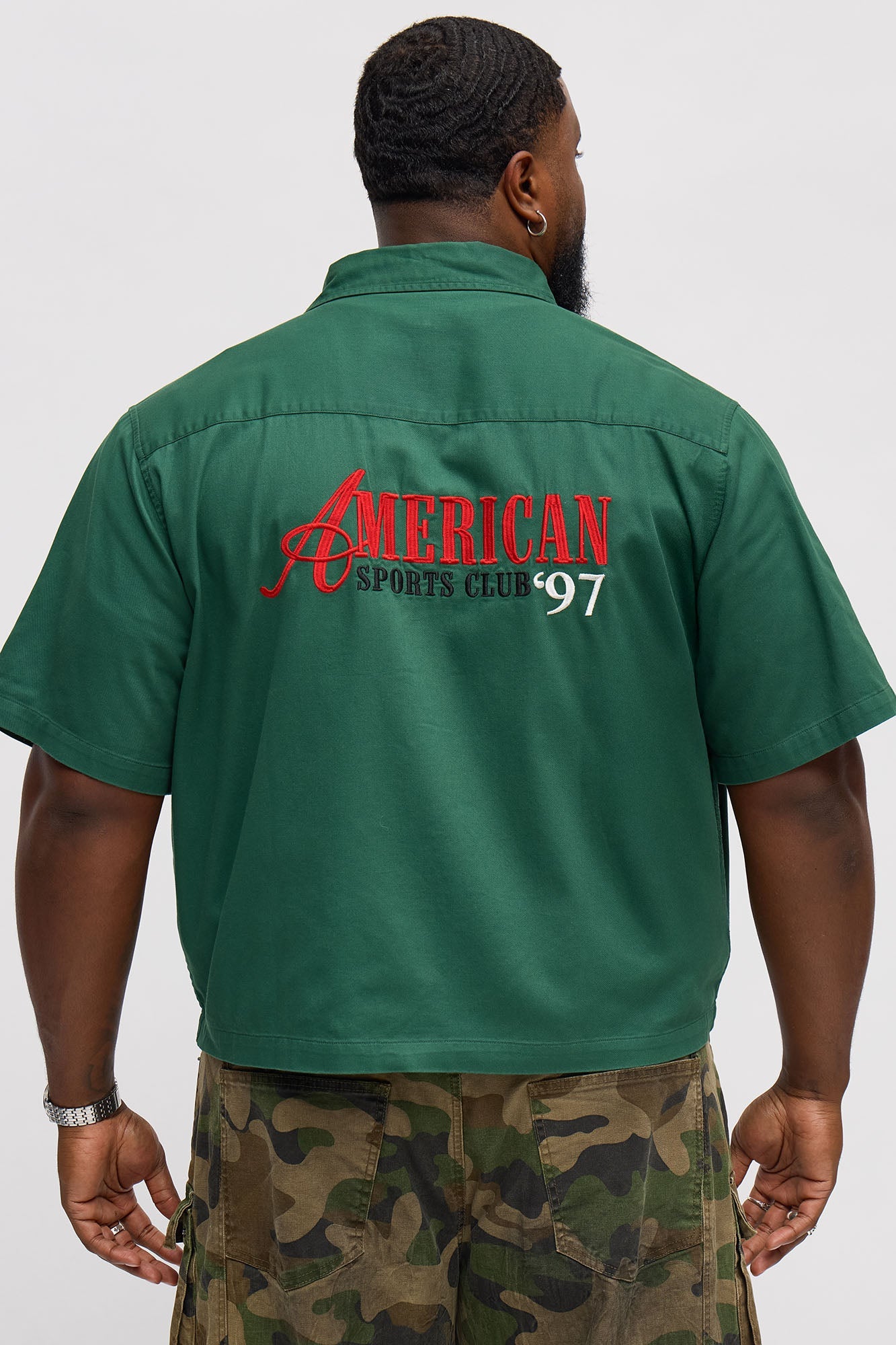 Cropped American Sports Club Mechanic Button Up Shirt - Green Fashion Nova