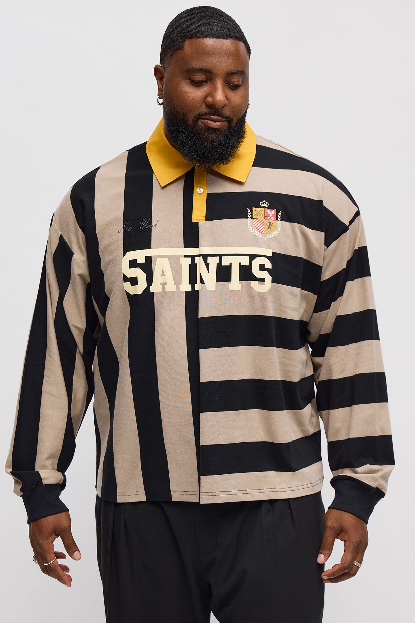 Cropped Saints Long Sleeve Rugby Polo - Black/combo Fashion Nova