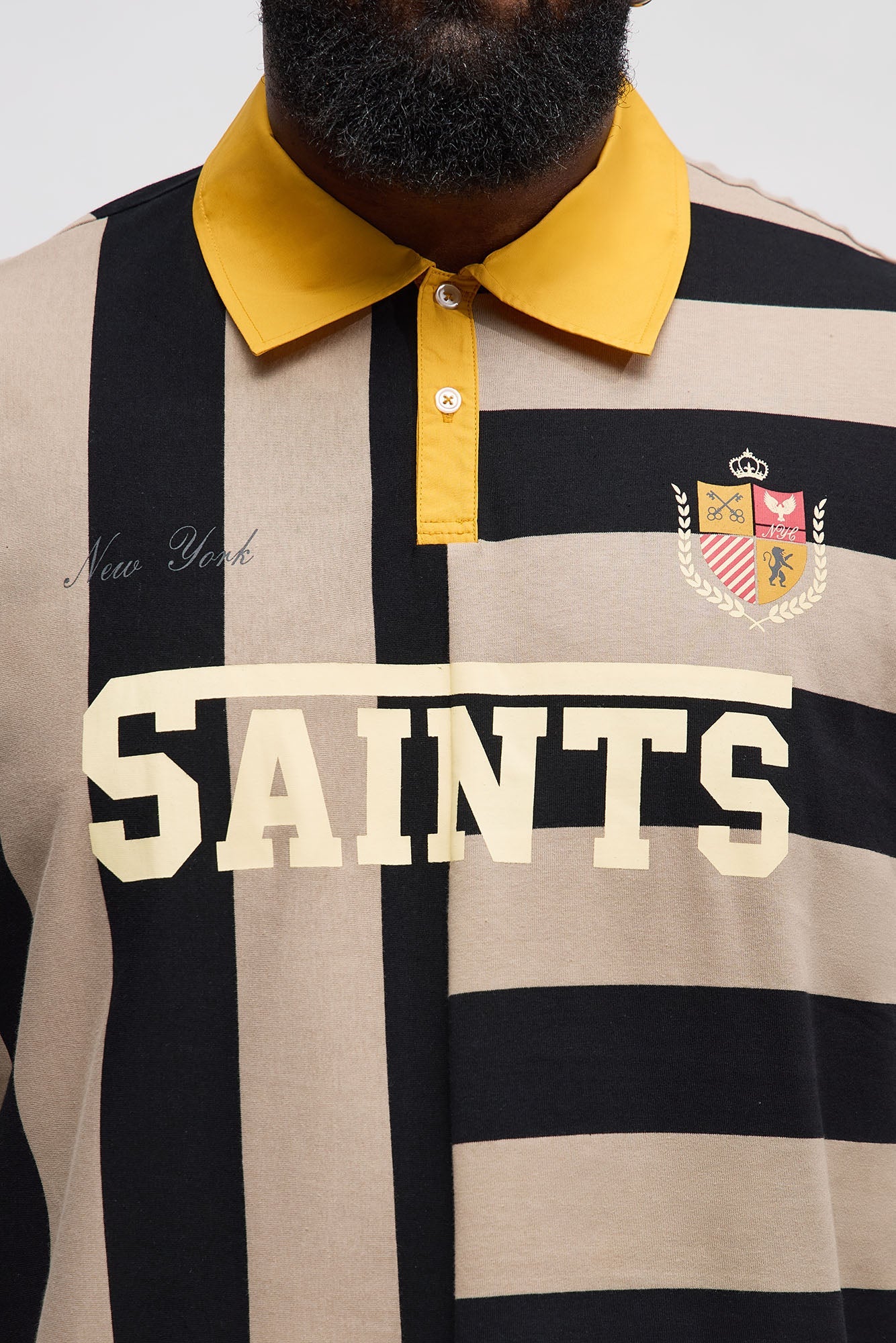 Cropped Saints Long Sleeve Rugby Polo - Black/combo Fashion Nova