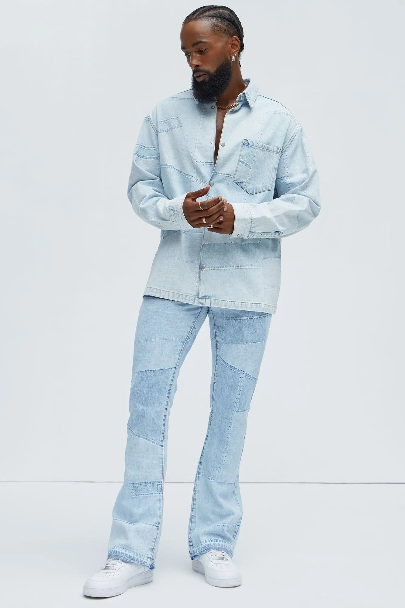 Verdugo Stacked Slim Flare Jeans - Light Blue Wash Fashion Nova