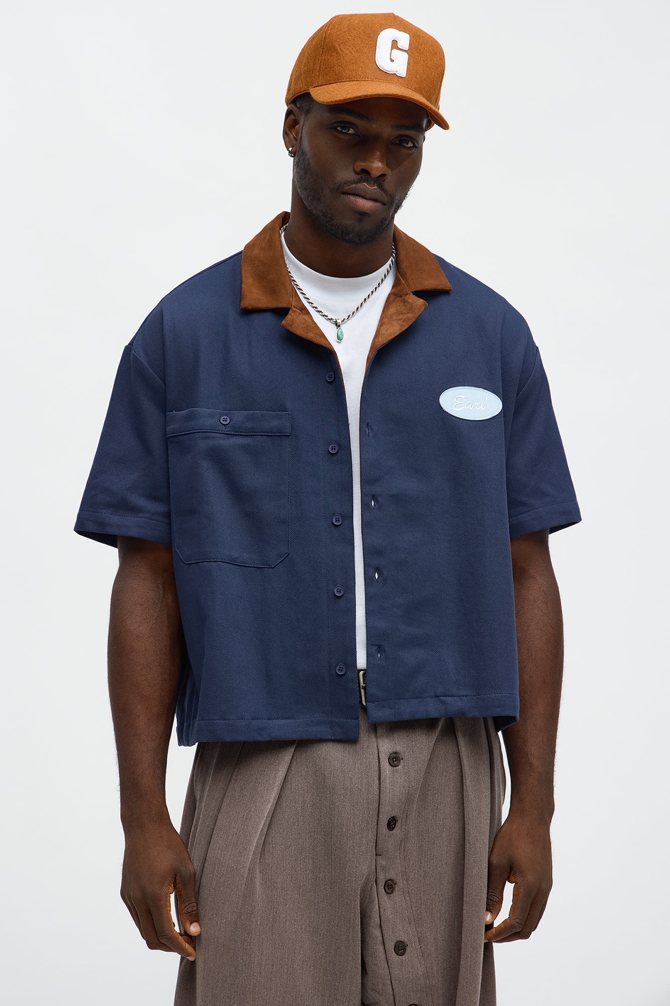Cropped Rustpoint Mechanic Button Up Shirt - Navy Fashion Nova