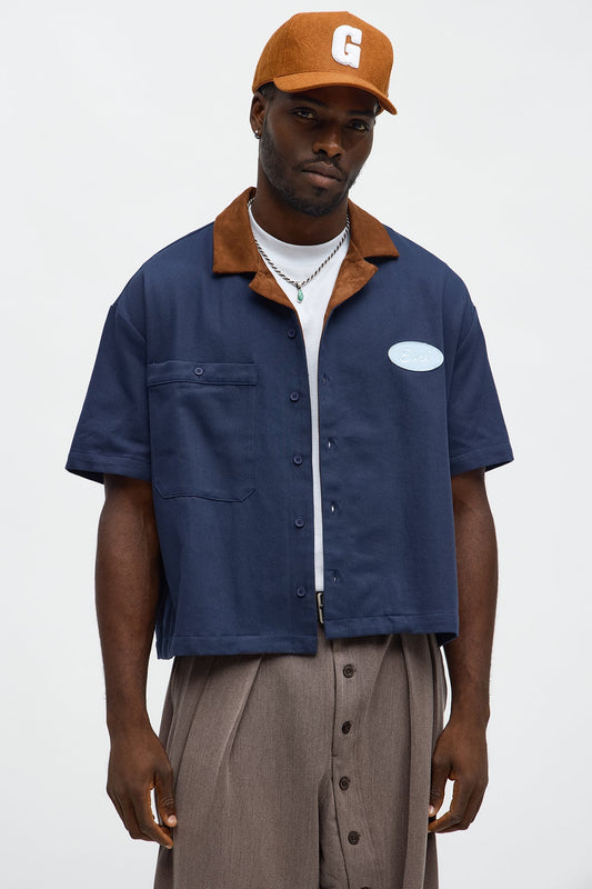 Cropped Rustpoint Mechanic Button Up Shirt - Navy Fashion Nova