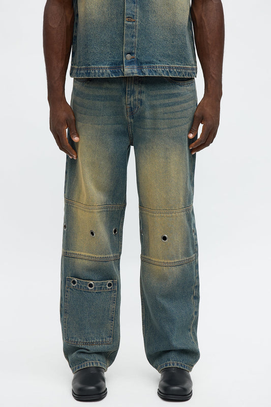 Baggy Eyelet Jean - Vintage Blue Wash Fashion Nova