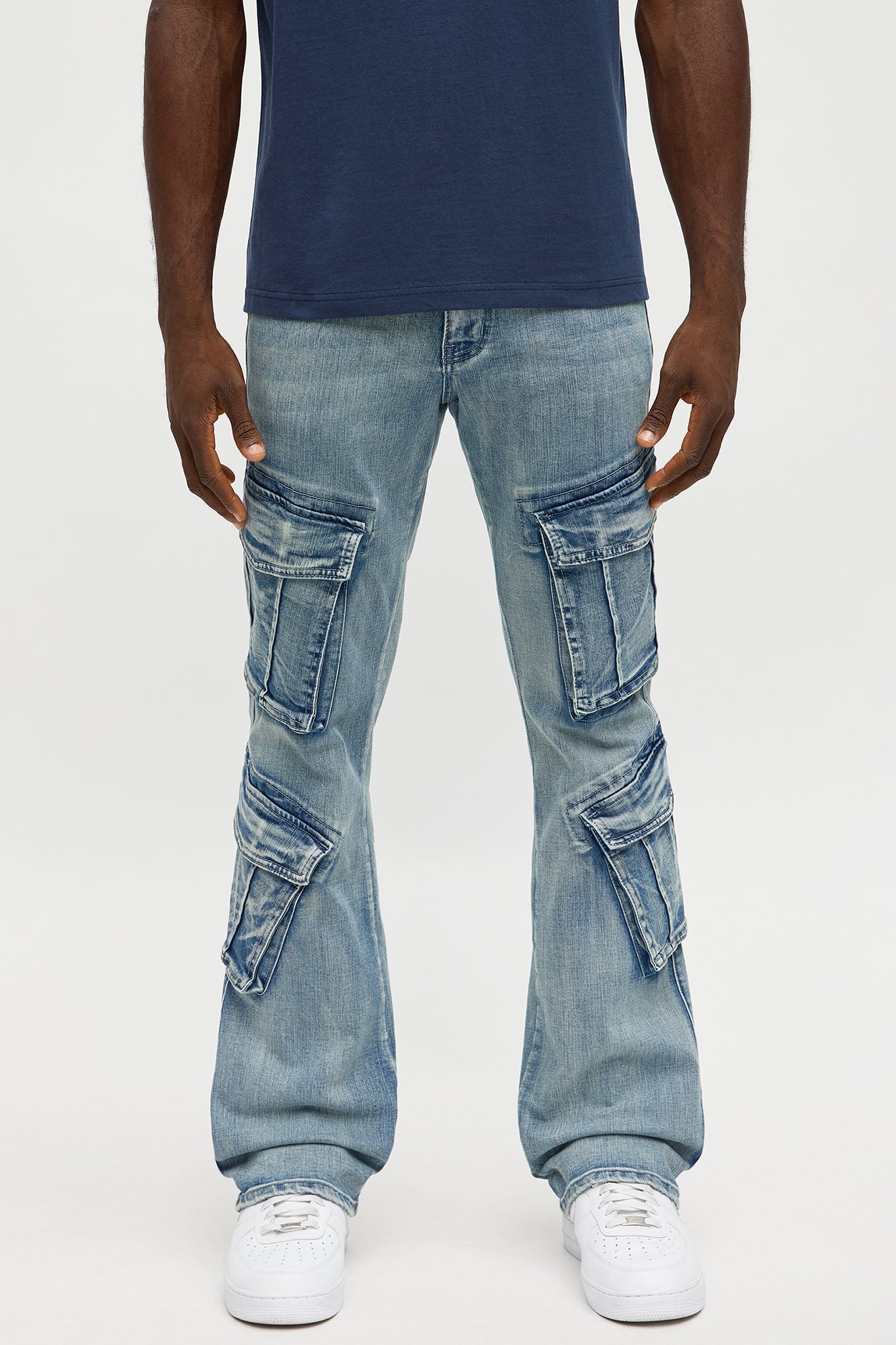 Stacked Skinny Flare Michel Cargo Jean - Medium Blue Wash Fashion Nova