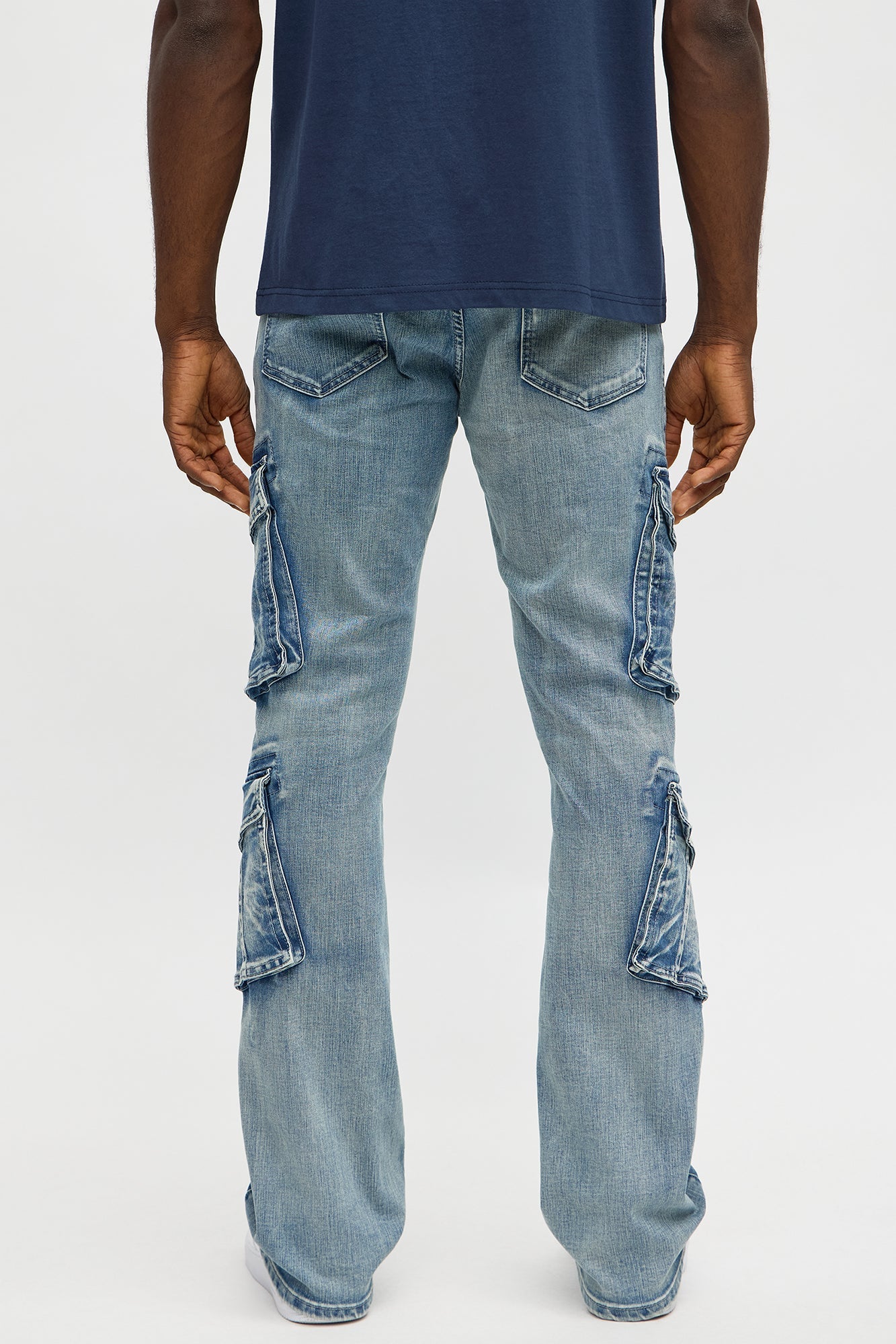 Stacked Skinny Flare Michel Cargo Jean - Medium Blue Wash Fashion Nova