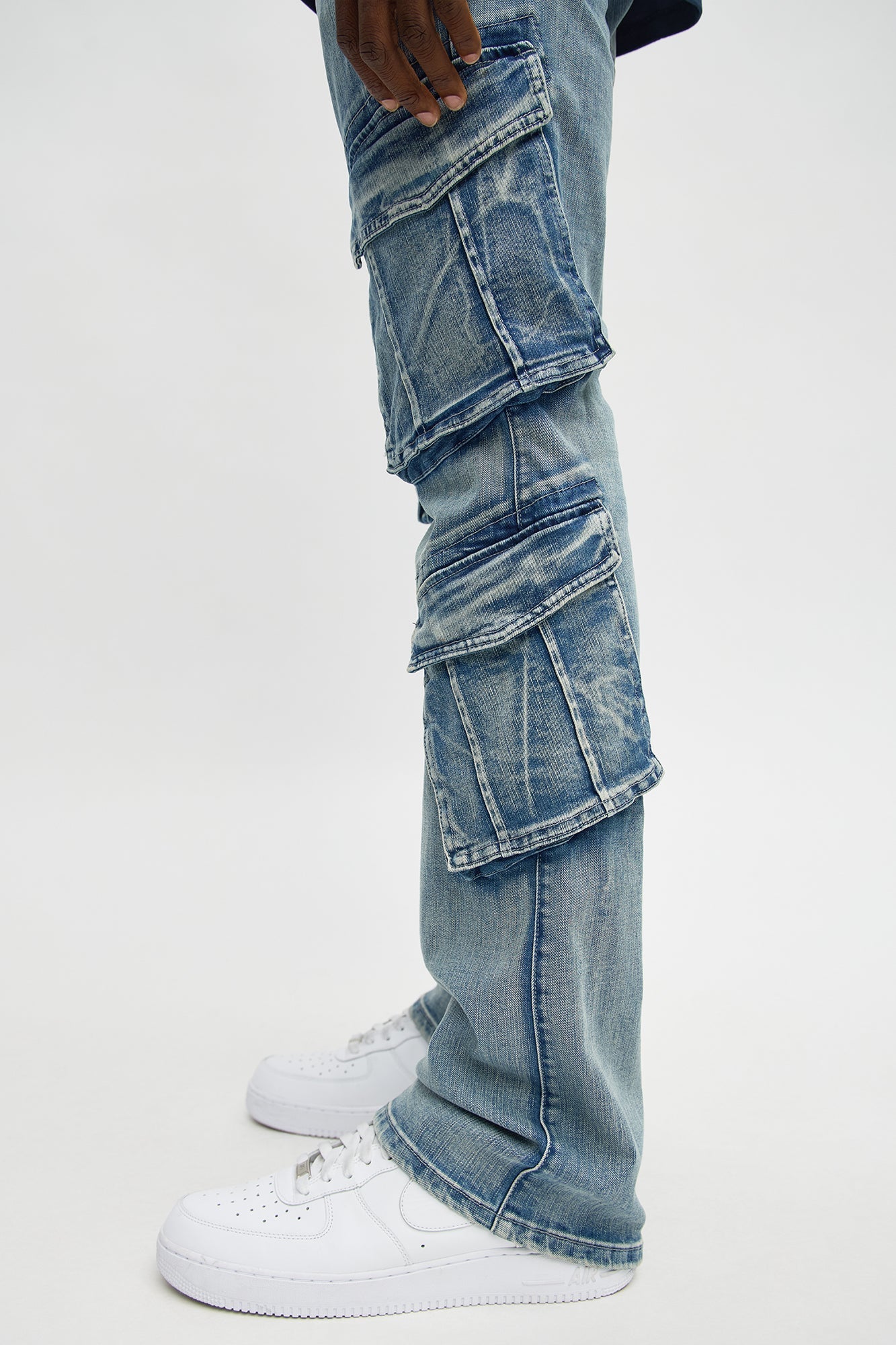 Stacked Skinny Flare Michel Cargo Jean - Medium Blue Wash Fashion Nova