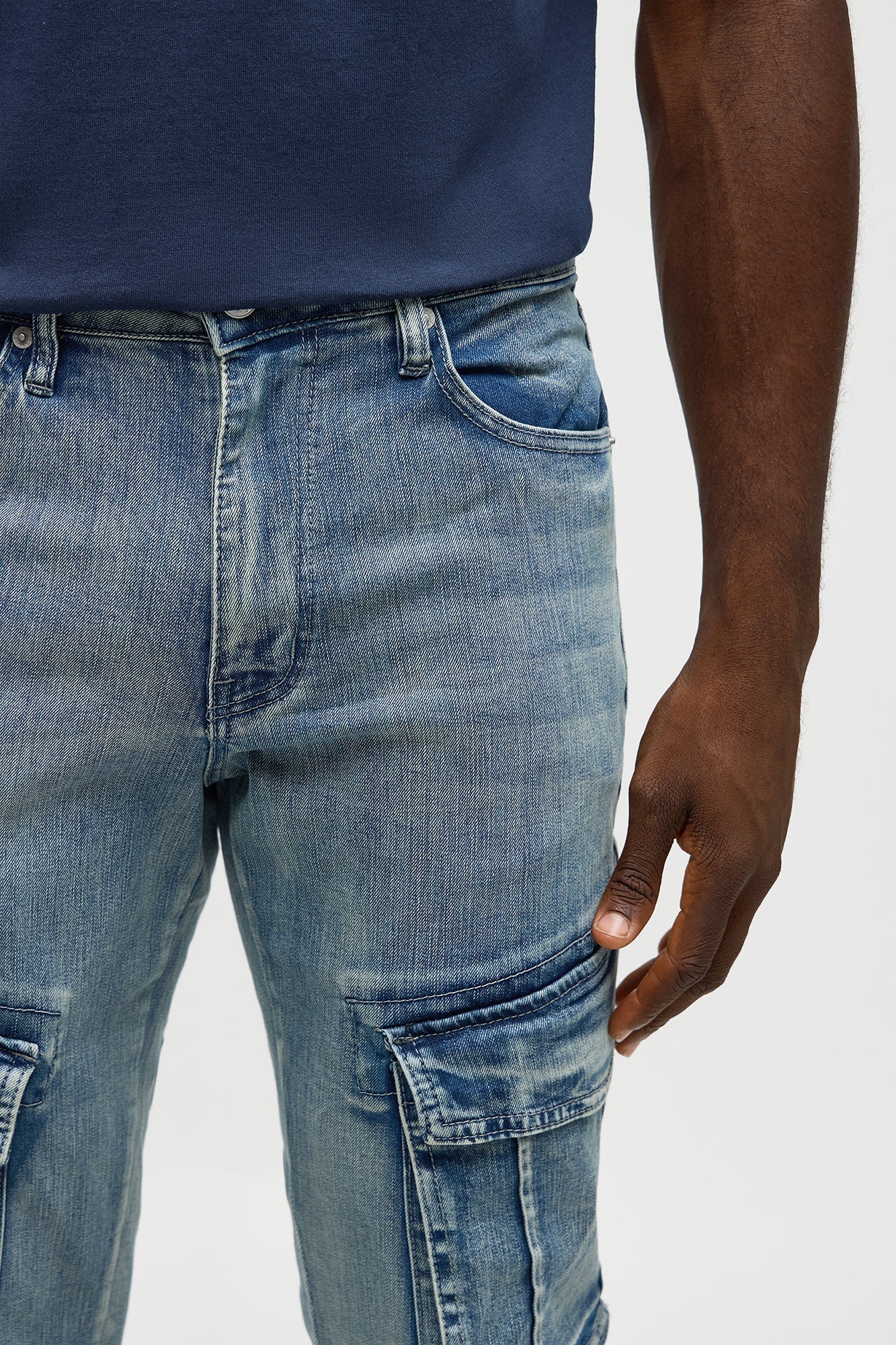 Stacked Skinny Flare Michel Cargo Jean - Medium Blue Wash Fashion Nova