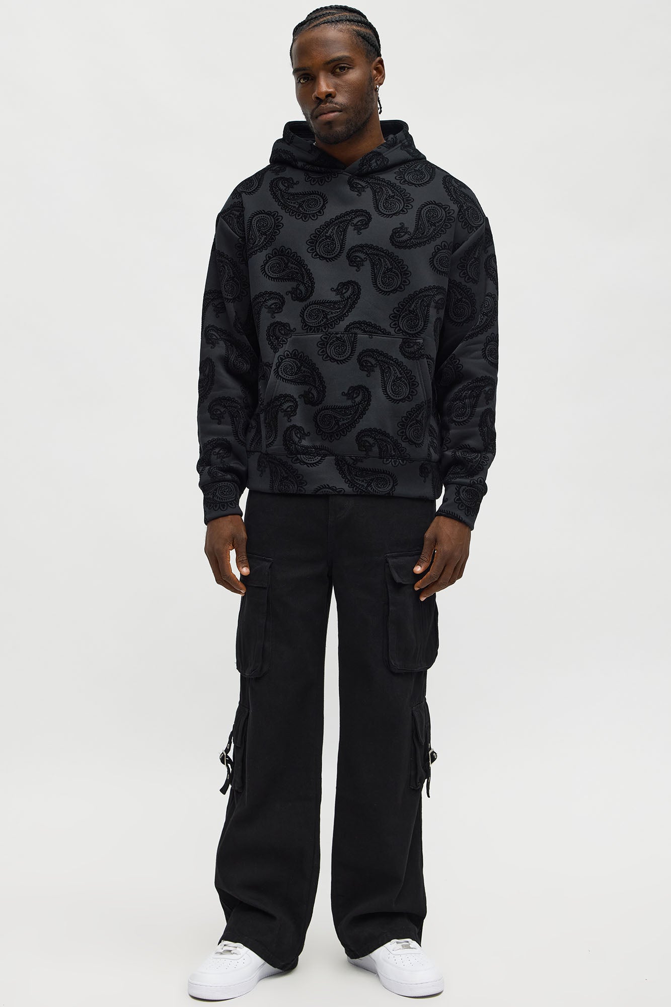 Paisley Flock Hoodie - Black Fashion Nova