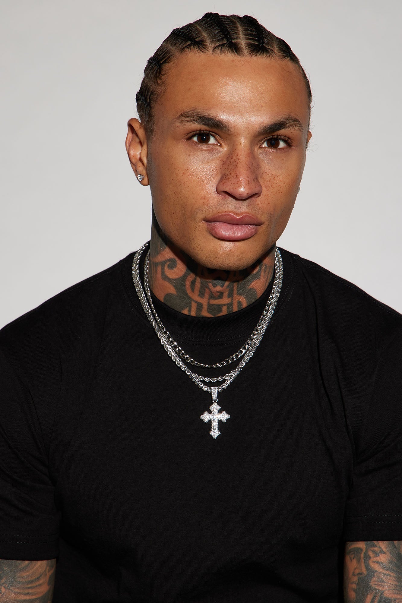 Iced Out Cross Out 3 Piece Chain Necklace - Silver Fashion Nova