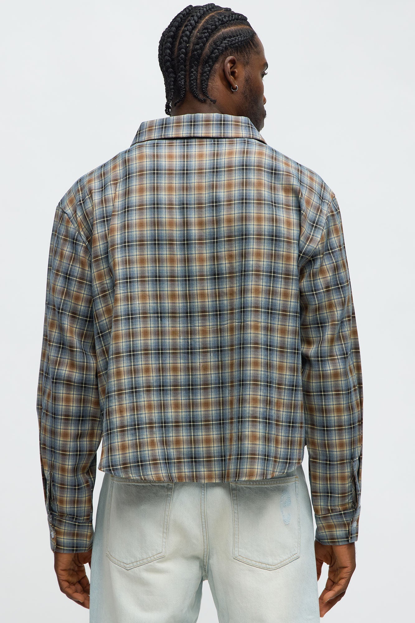 Cropped Starlit Rhinestone Plaid Flannel - Blue/combo Fashion Nova