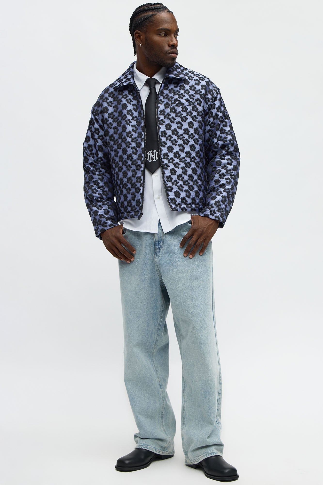 Relaxed Cropped Floral Jacquard Work Jacket - Purple Fashion Nova
