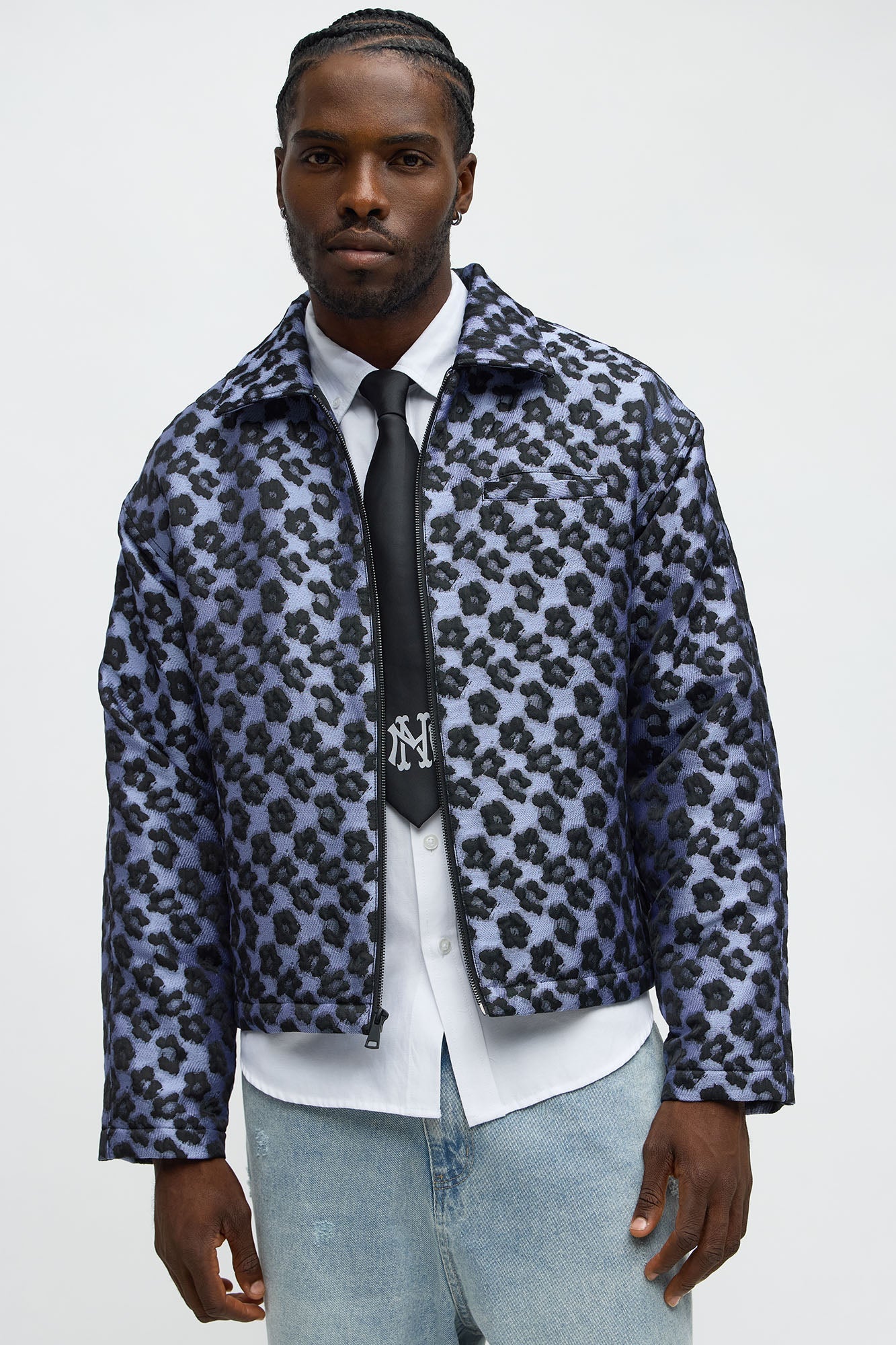 Relaxed Cropped Floral Jacquard Work Jacket - Purple Fashion Nova