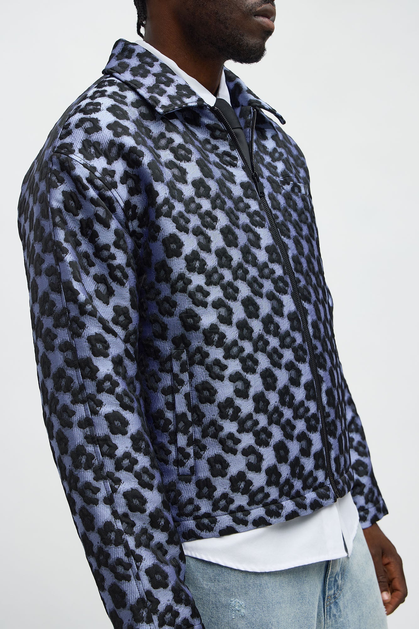 Relaxed Cropped Floral Jacquard Work Jacket - Purple Fashion Nova
