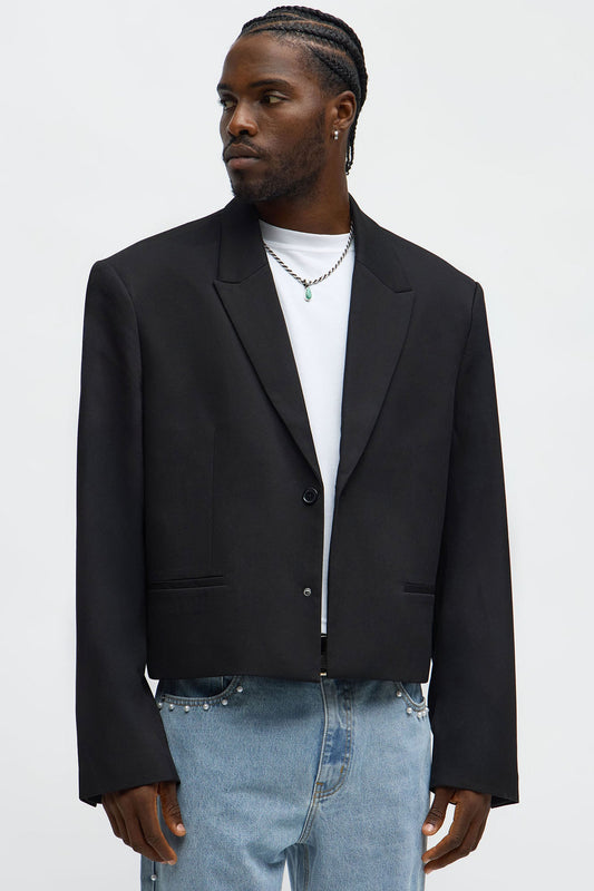 Gabardine Super Cropped Single Breasted Blazer - Black Fashion Nova