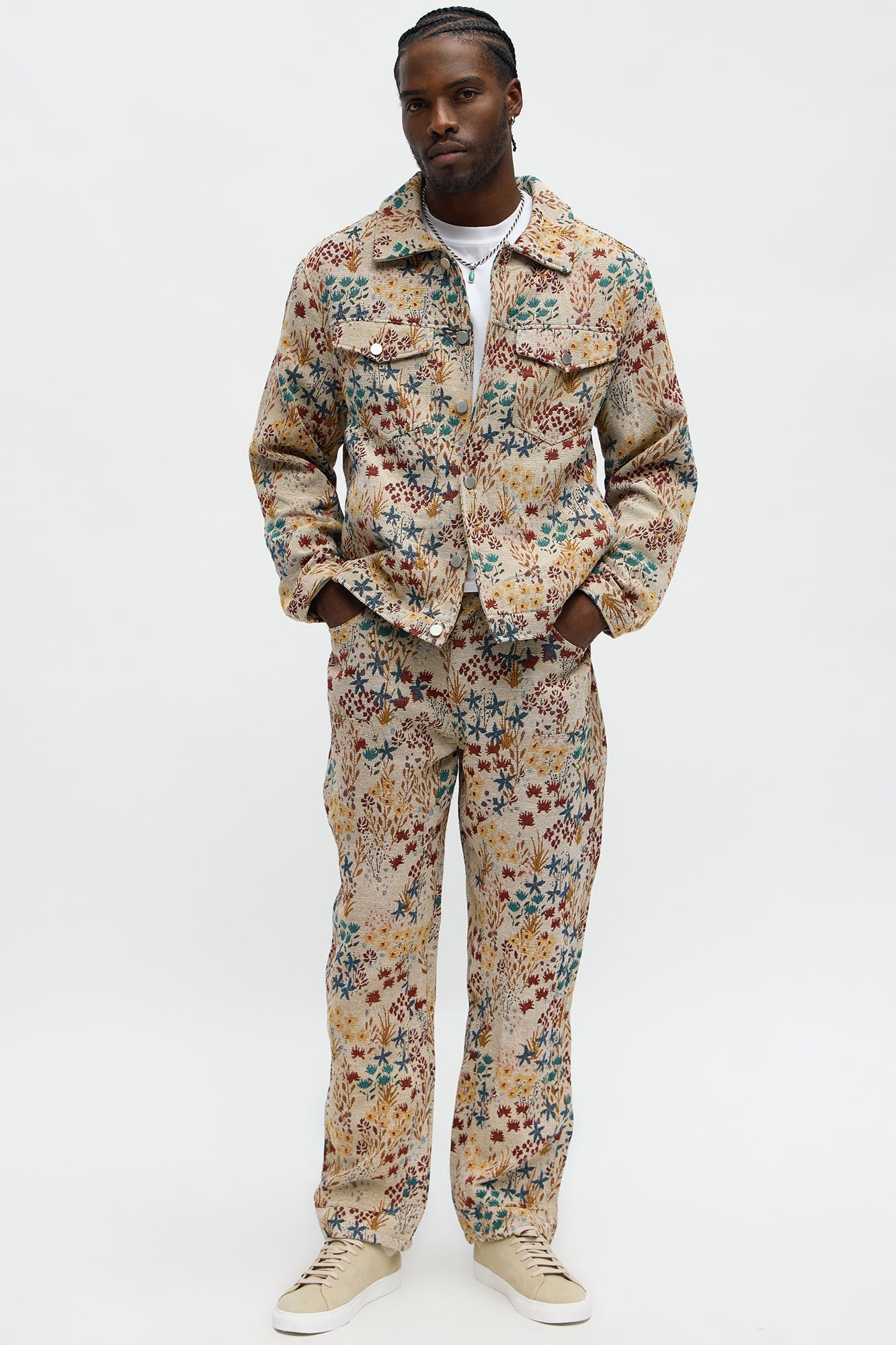 Garden Tapestry Trucker Jacket - Tan/Multi Fashion Nova