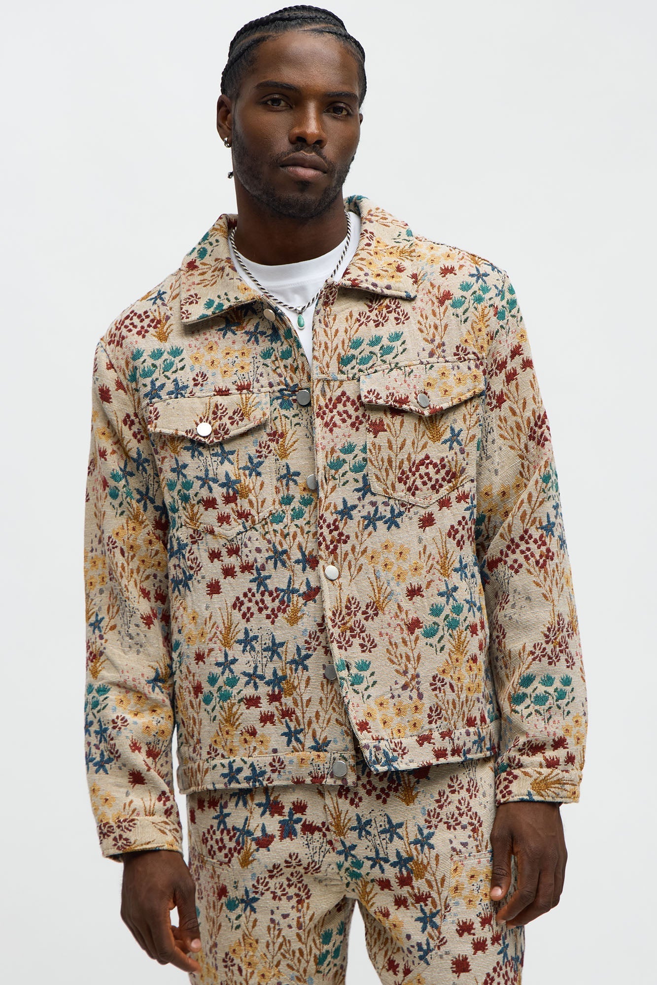 Garden Tapestry Trucker Jacket - Tan/Multi Fashion Nova
