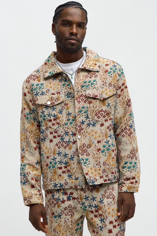 Garden Tapestry Trucker Jacket - Tan/Multi Fashion Nova