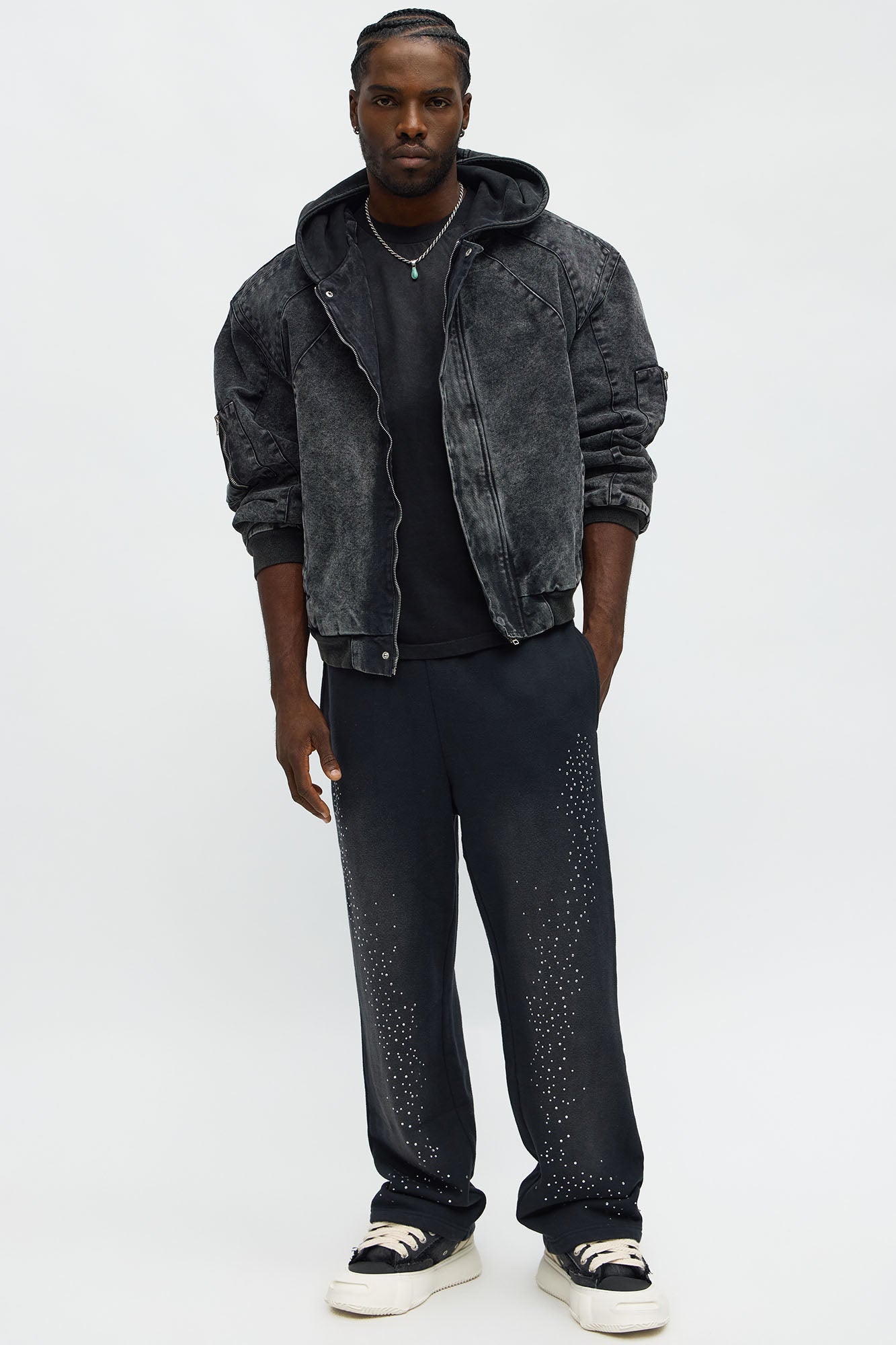 Straight Cowboy Rhinestone Sweatpants - Black Wash Fashion Nova