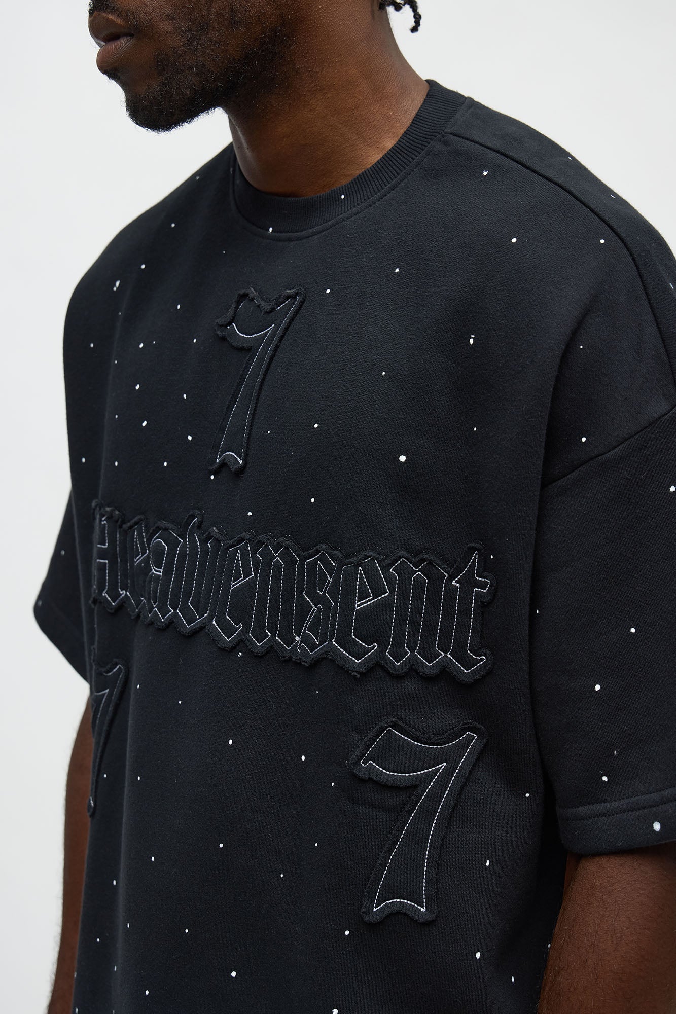 Relaxed Heavensent 777 Short Sleeve Tee - Black Wash Fashion Nova