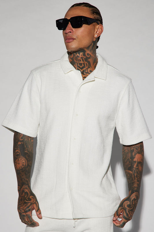 Dean Textured Short Sleeve Button Up Shirt - White Fashion Nova