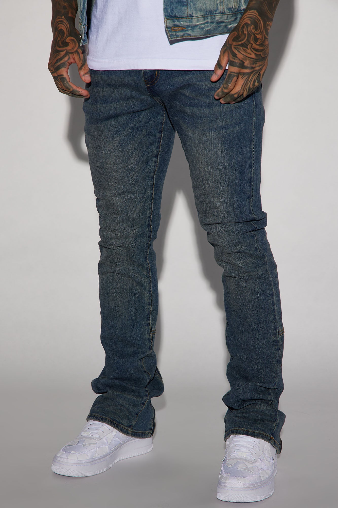 Drop Top Back Zip Stacked Skinny Jeans - Vintage Blue Wash Fashion Nova