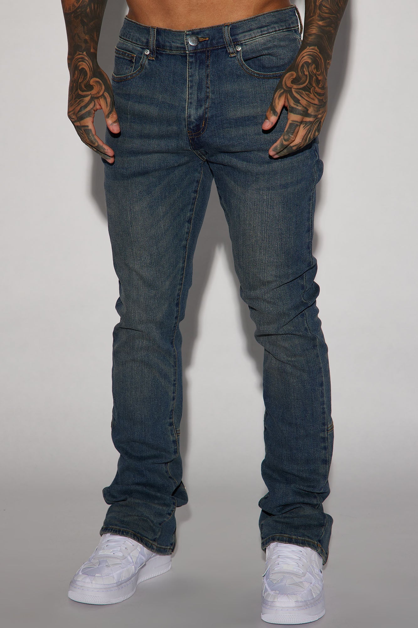 Drop Top Back Zip Stacked Skinny Jeans - Vintage Blue Wash Fashion Nova