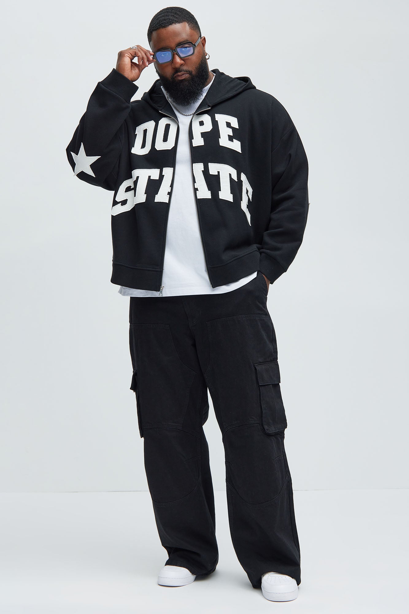 Tyson Dope State Oversized Zip Up Hoodie - Black Fashion Nova