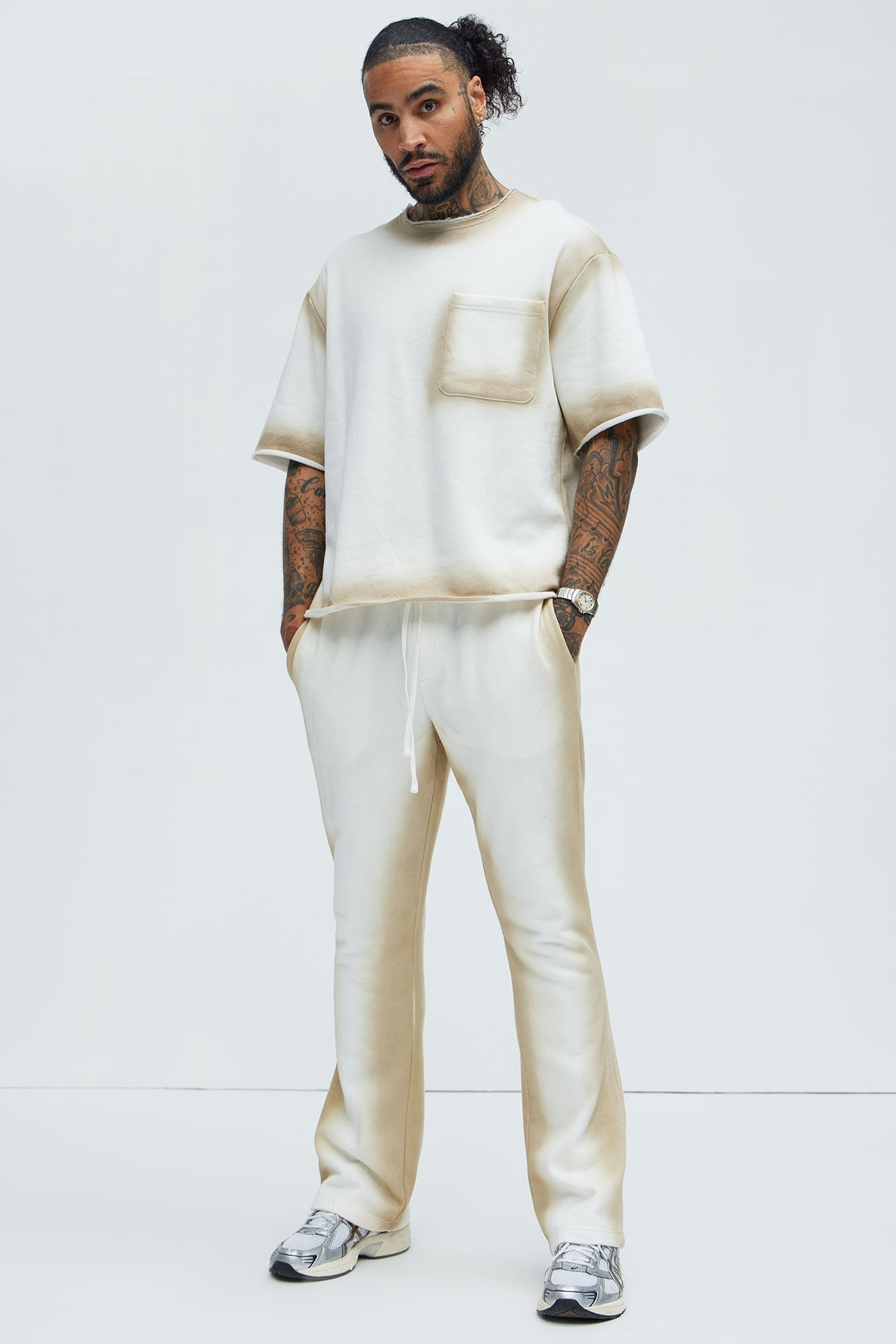Tyson Blurred Lines Skinny Flare Sweatpants - Cream Fashion Nova