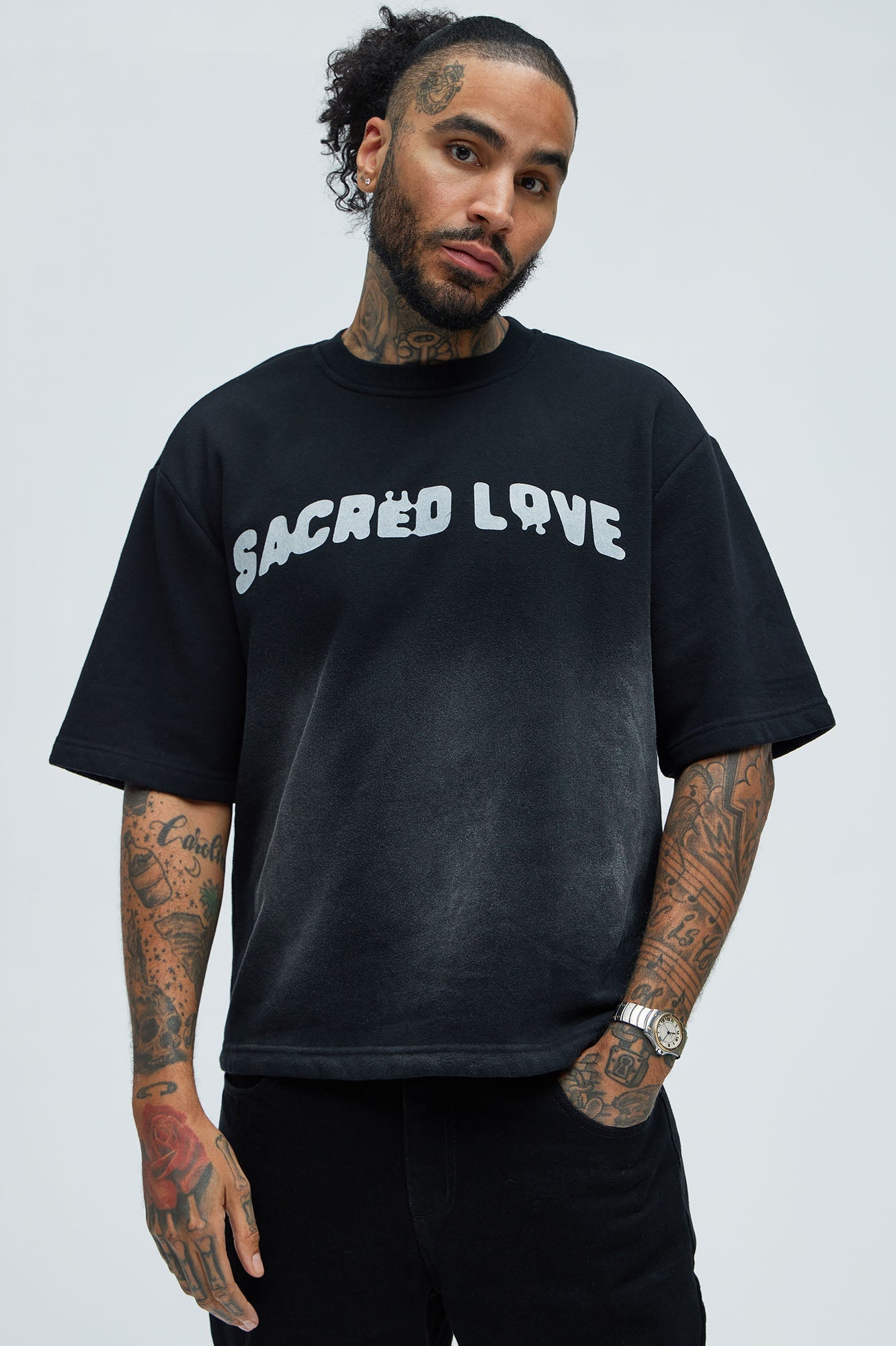 Tyson Sacred Love Relaxed Short Sleeve Tee - Black Fashion Nova