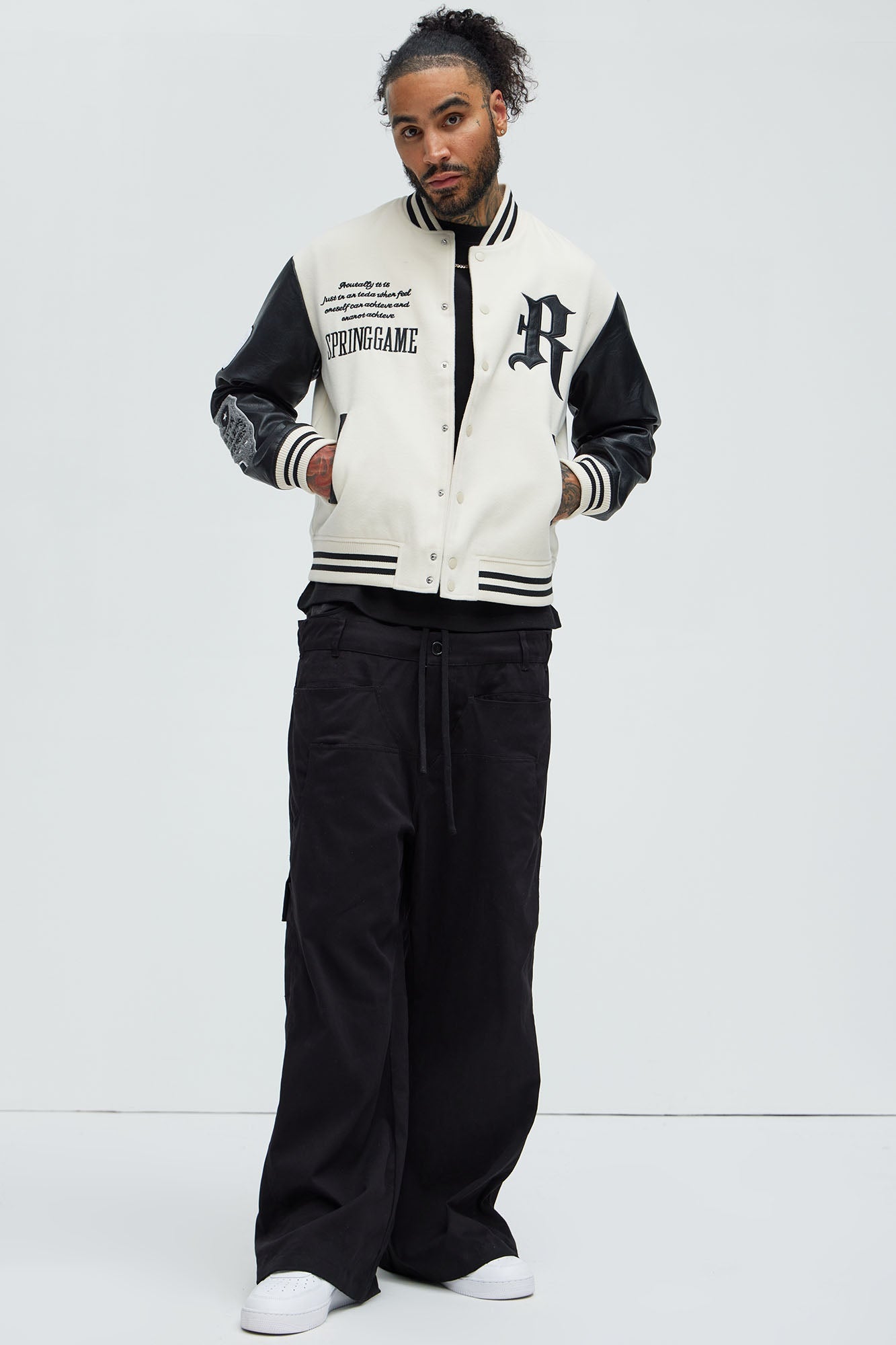 Spring Game Varsity Jacket - Cream Fashion Nova