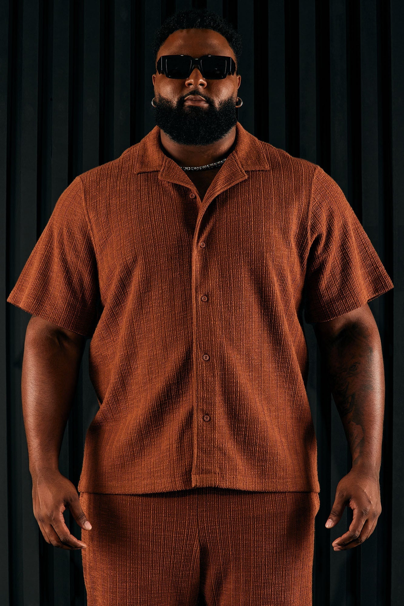 Dean Textured Short Sleeve Button Up Shirt - Chocolate Fashion Nova