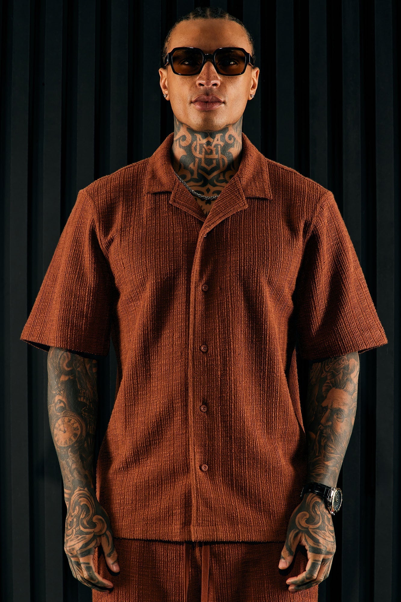 Dean Textured Short Sleeve Button Up Shirt - Chocolate Fashion Nova
