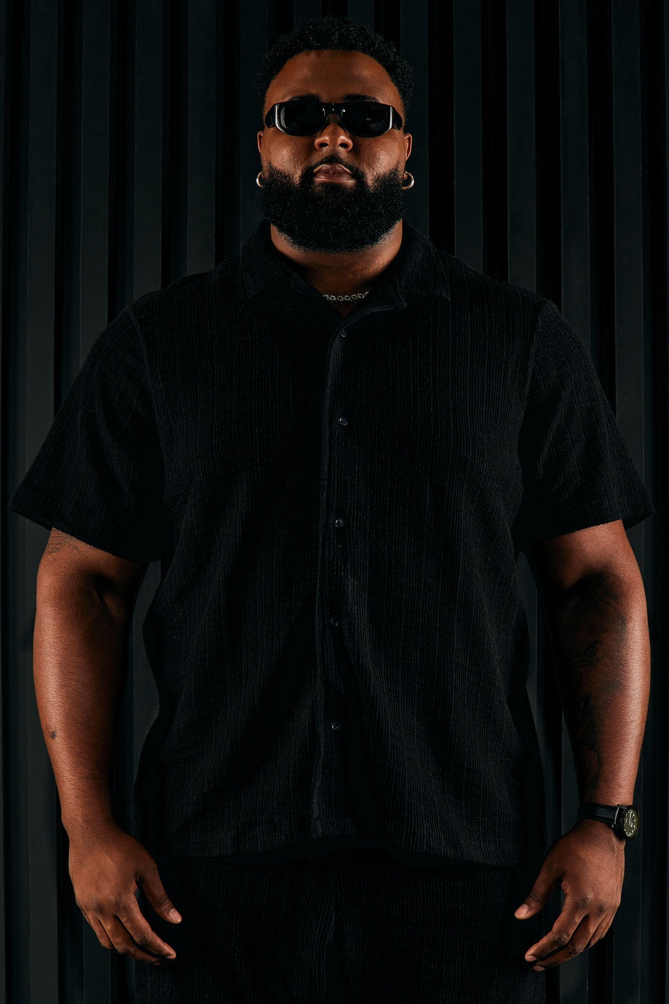 Dean Textured Short Sleeve Button Up Shirt - Black Fashion Nova