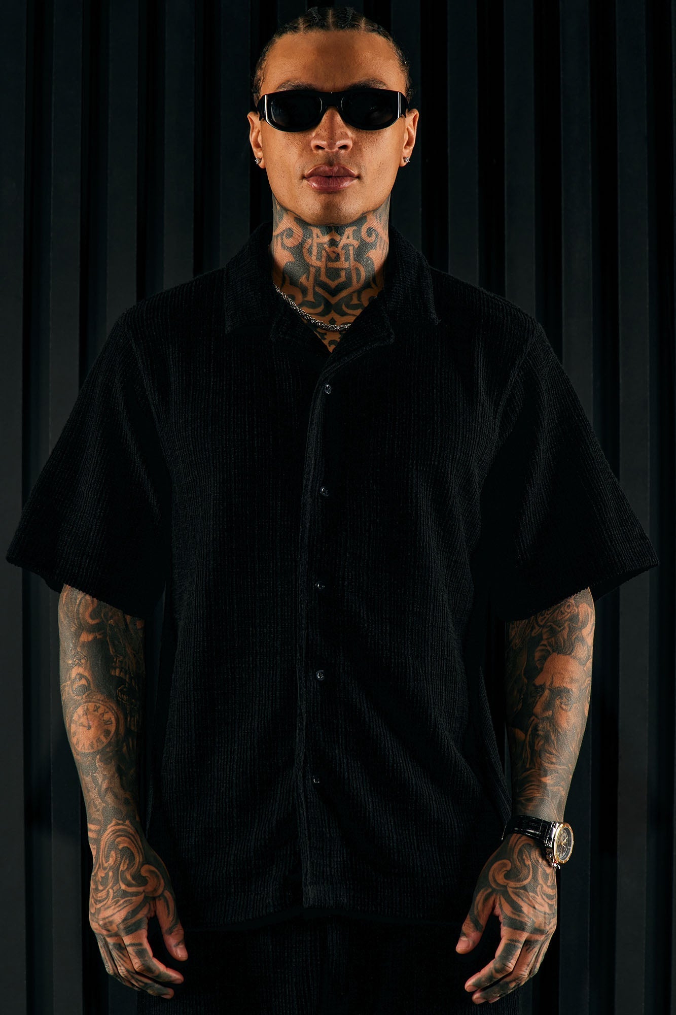 Dean Textured Short Sleeve Button Up Shirt - Black Fashion Nova
